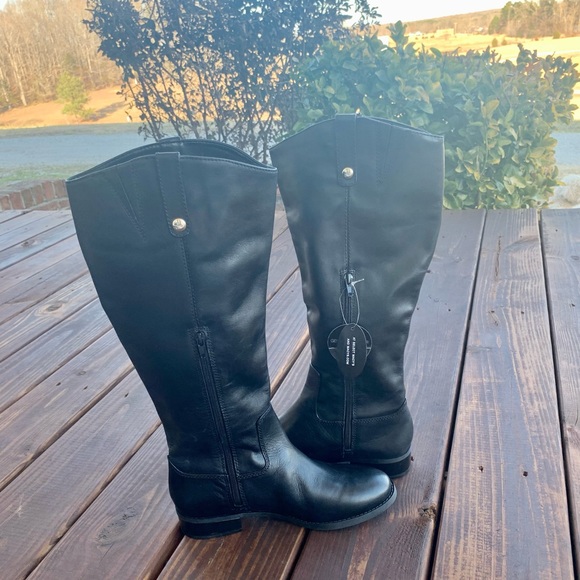 INC Womens Black Fawne Round Toe Stacked Heel Zip-Up Leather Riding Boot 7.5 M - Picture 5 of 8